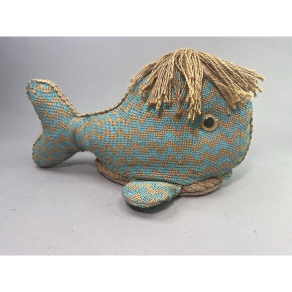 Rustic Burlap Sperm Whale Statue Moby Dick Sculpture Coastal Nautical Decor - Picture 1 of 6